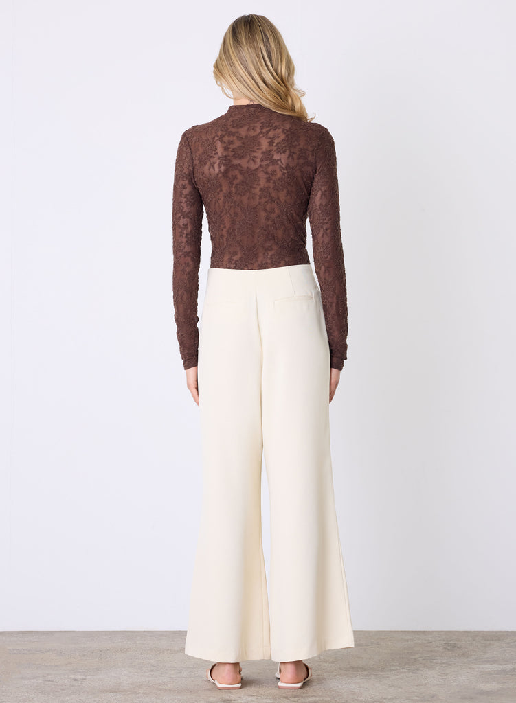 Shop Forgiven Chocolate Textured Lace LS Top | Flo & Frankie
