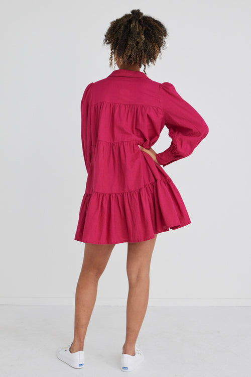Valley Raspberry Ls Shirt Style Tiered Mini Dress WW Dress Ivy + Jack   