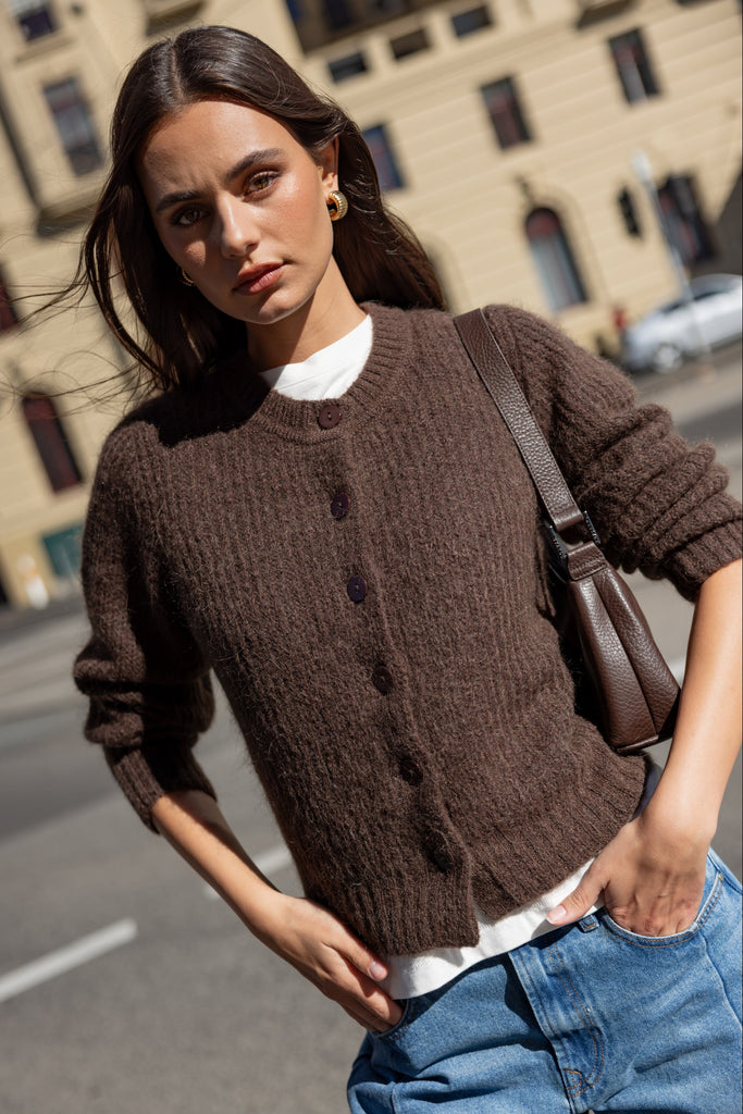Highlight Chocolate Mohair Blend Crewnec | Flo & Frankie
