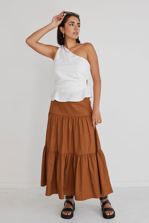 Blazing Toffee Cotton Tiered Midi Skirt WW Skirt Among the Brave   