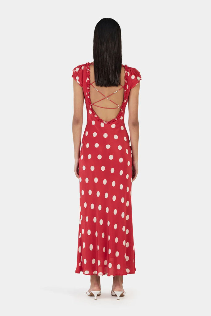 carlita maxi dress Shop Carlita Red Polka SS Back Tie Midi Dress