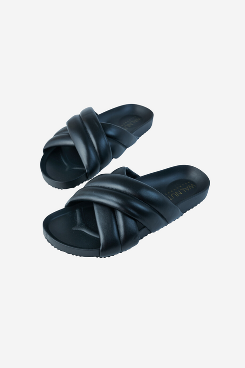 Pine Black Leather Cross Over Slide ACC Shoes - Slides, Sandals Walnut   