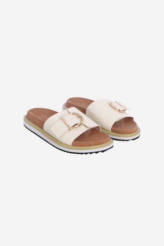 Nellie Cream Buckle Slide ACC Shoes - Slides, Sandals Nude   