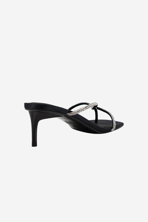 Chrissy Black Crystal Thin Strap Mule Heel ACC Shoes - Heels Solsana   