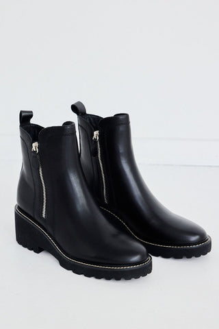 Parson Black Chunky Zip Leather Ankle Boot