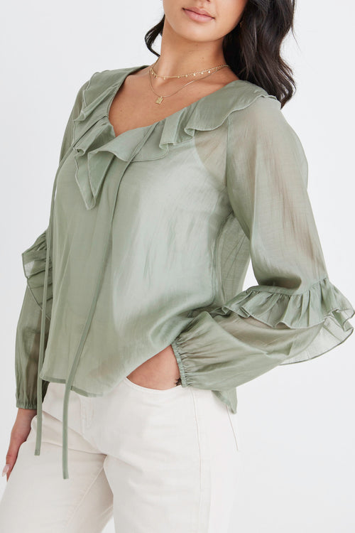 Daily Sage Tencel Sheer Frill Front Ls Top WW Top Among the Brave   