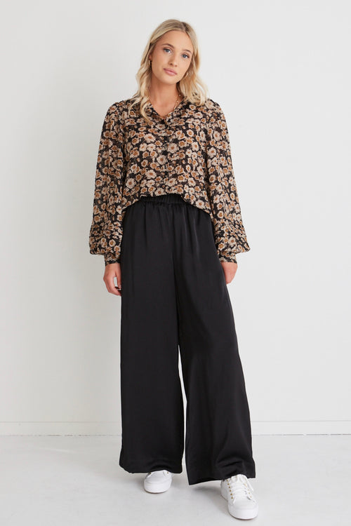 Savvy Black Gold Sheer Puff Sleeve Shirt WW Top Stories be Told   