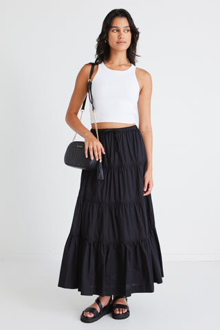 Jealous Black Cotton Multi Tiered Maxi Skirt