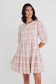 Anytime Pink Picnic Check Ss Tiered Mini Dress