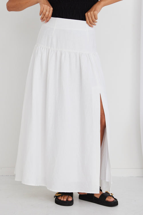 Aquarius White Linen Tiered Split Front Maxi Skirt WW Skirt Ivy + Jack   