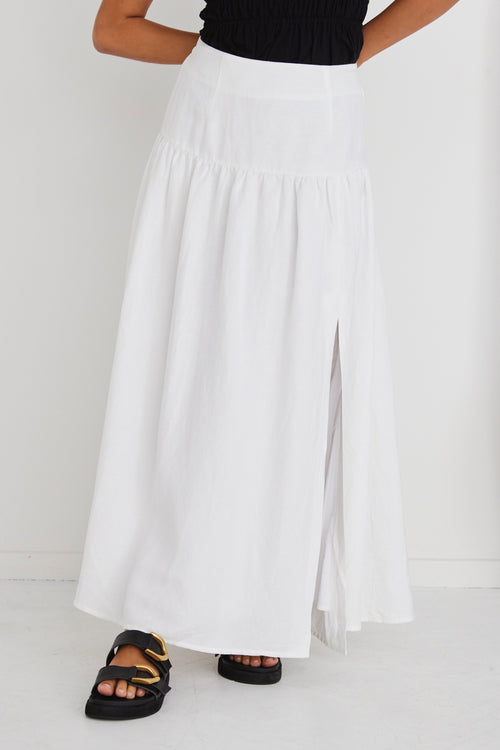 Aquarius White Linen Tiered Split Front Maxi Skirt WW Skirt Ivy + Jack   