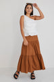 Blazing Toffee Cotton Tiered Midi Skirt