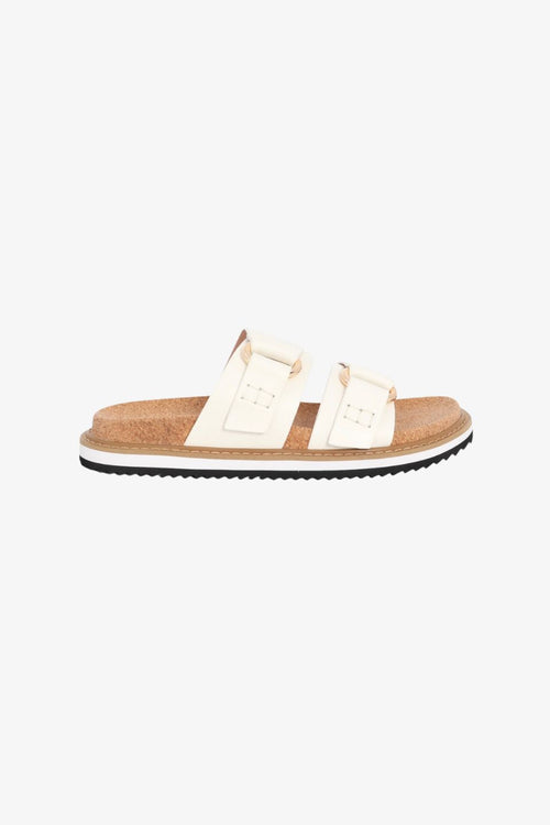 white double leather strap slides