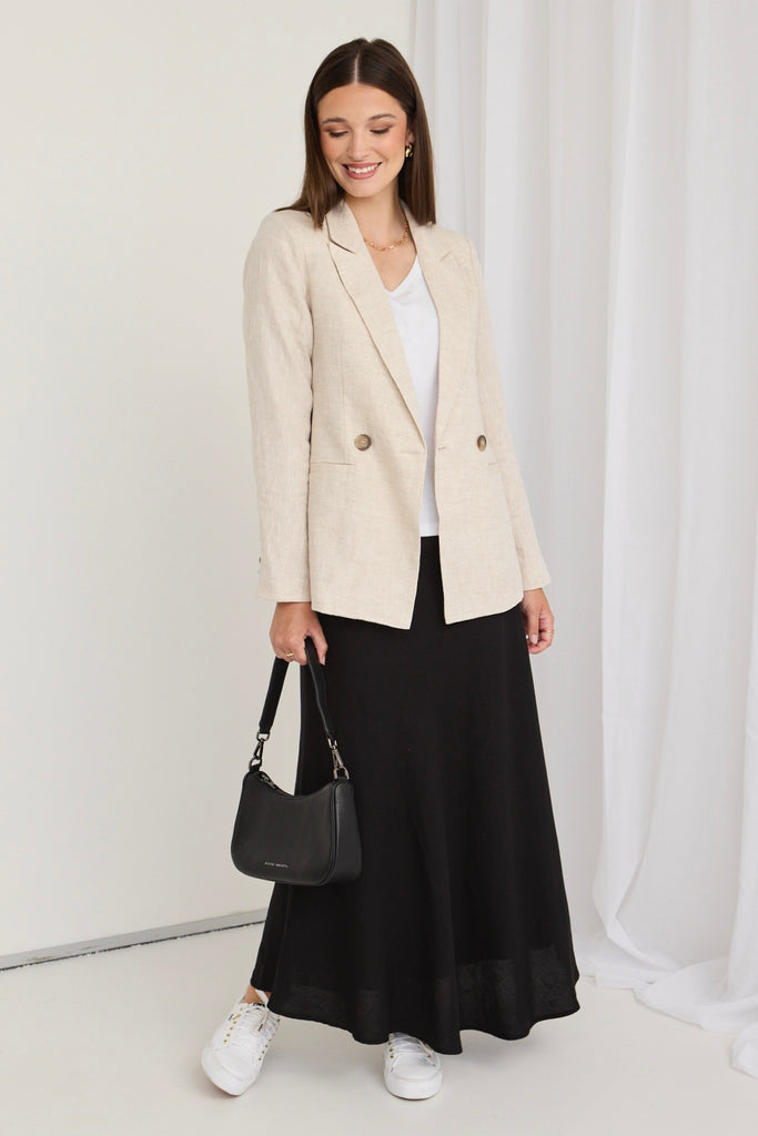 Shop Lagos Black Linen Floaty Bias Cut Maxi Skirt Online Flo & F