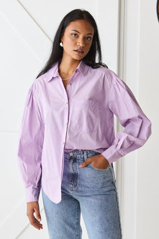 Breezy Lilac Poplin Drop Shoulder LS Shirt