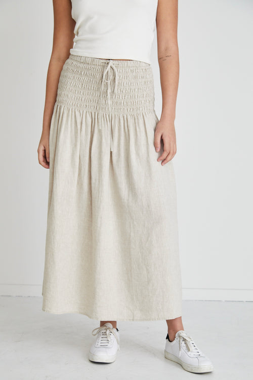 Byron Natural Linen Shirred Waist Maxi Skirt WW Skirt RE:Union   
