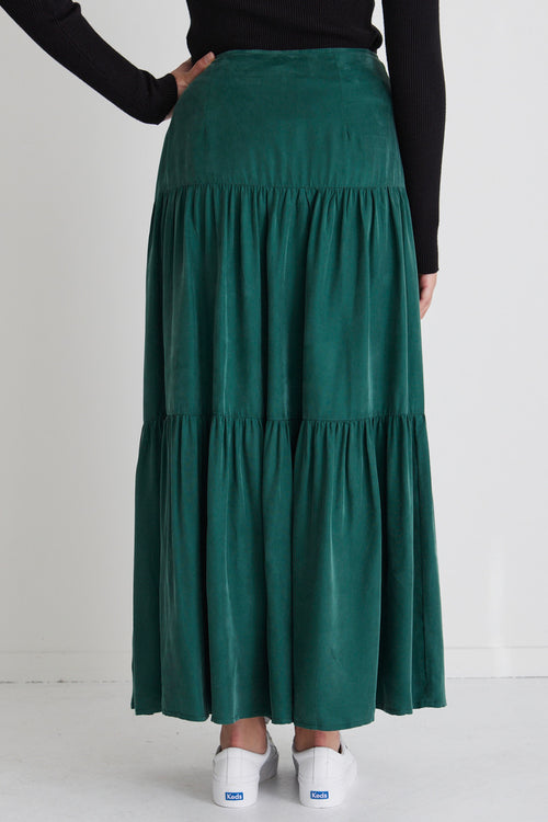 Pippa Forest Cupro Tiered Maxi Skirt WW Skirt Among the Brave   