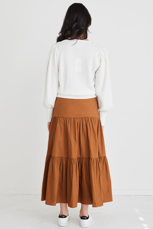 Blazing Toffee Cotton Tiered Midi Skirt WW Skirt Among the Brave   