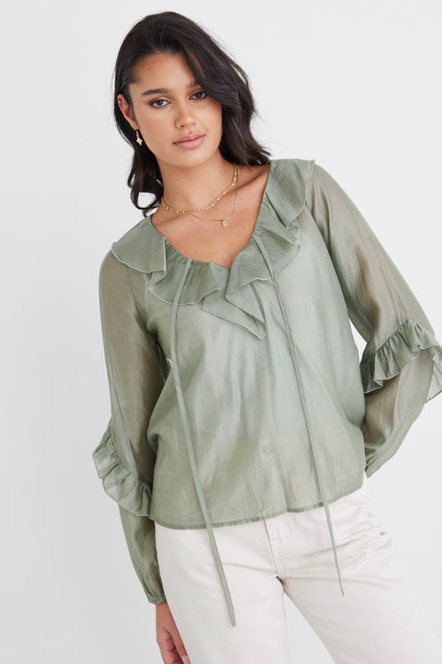 Daily Sage Tencel Sheer Frill Front Ls Top WW Top Among the Brave   