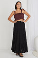 Charming Black Shirred Cotton Tiered Maxi Skirt