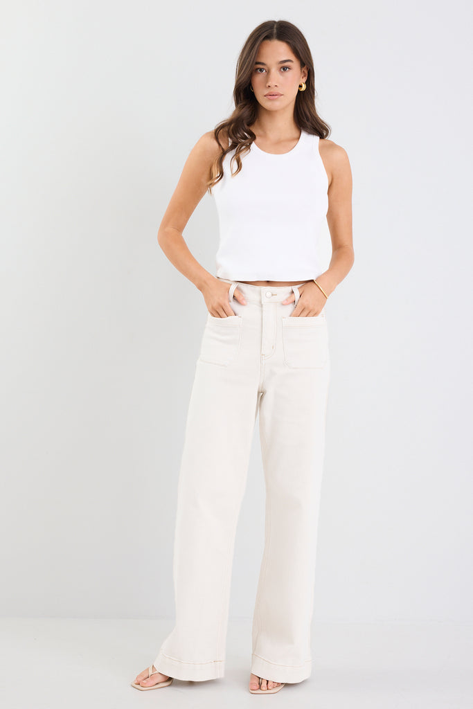 Shop Zoey Ecru High Rise Wide Leg Pocket Jean | Flo & Frankie