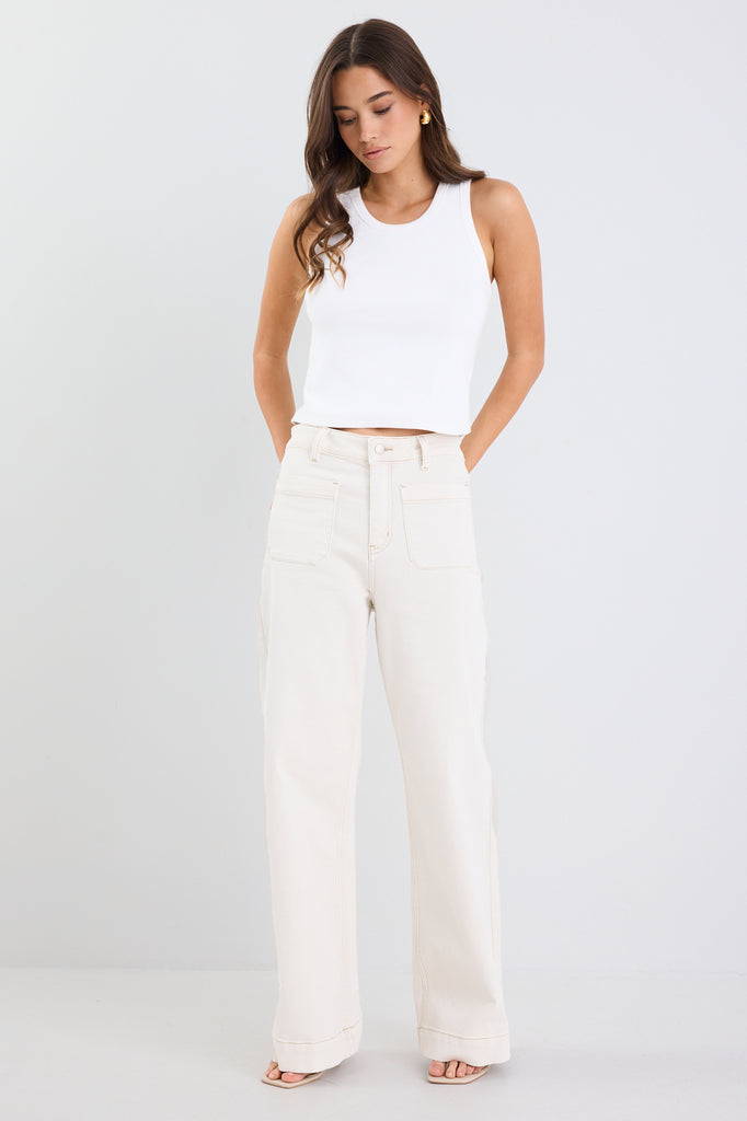 Shop Zoey Ecru High Rise Wide Leg Pocket Jean | Flo & Frankie