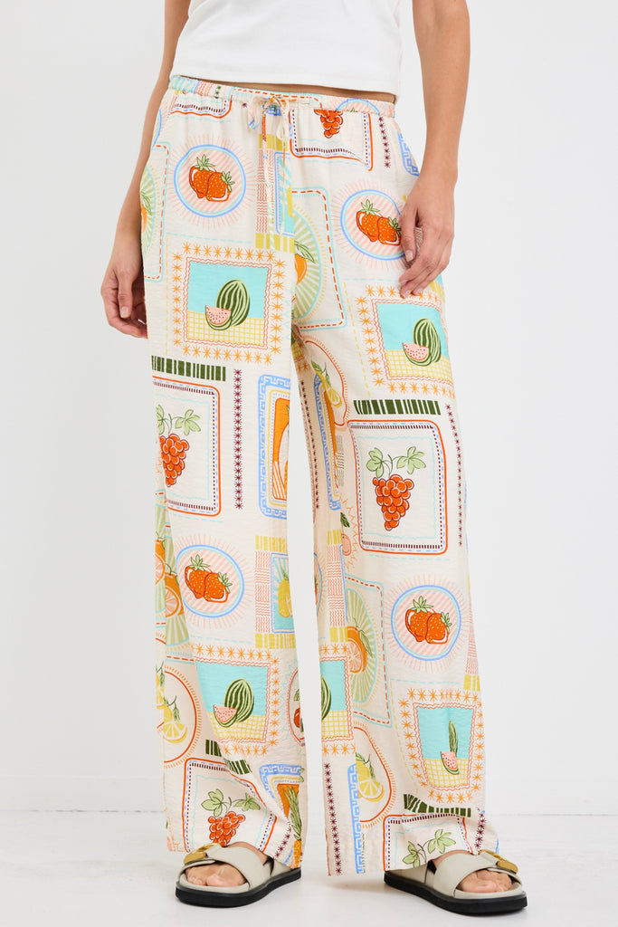 Travel Cream Tropical Postcard Wide Leg | Flo & Frankie