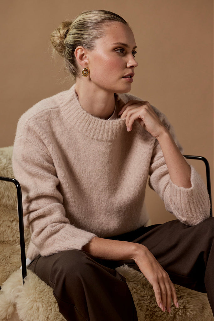 Cocoon Stone Relaxed Knit Mock Neck Jump | Flo & Frankie