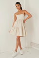 Cosmos Natural Linen Cotton Strappy Tie Back Tiered Mini Dress