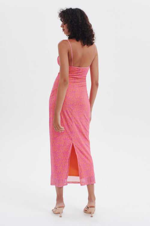 Desire Pink Palm Mesh Midi Dress WW Dress Ownley   