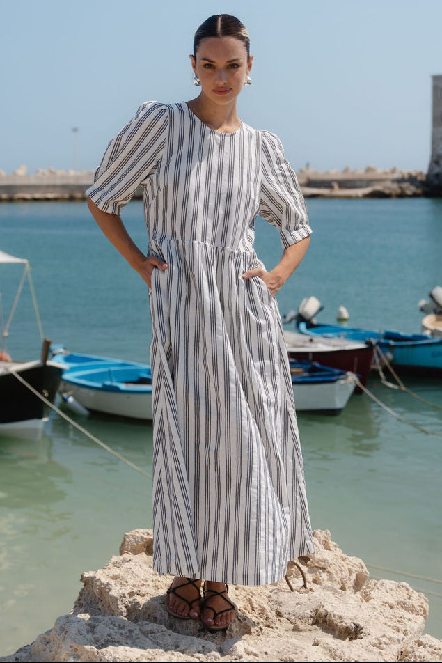 Hemisphere Ivory Black Stripe Cotton Sho
