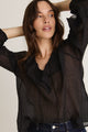 Daily Black Sheer Texture Frill Front Top
