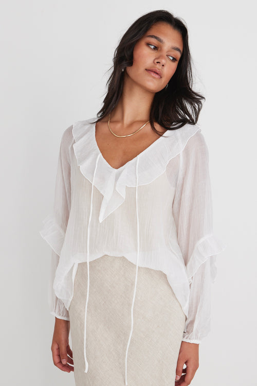 Daily Ivory Sheer Texture Frill Front Top WW Top Among the Brave   