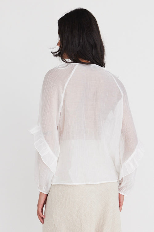 Daily Ivory Sheer Texture Frill Front Top WW Top Among the Brave   