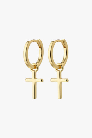Daisy Recycled Cross Gold Hoop Earrings ACC Jewellery Pilgrim   