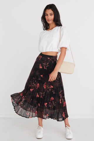 Glamour Black Orchid Chiffon Pleated Midi Skirt WW Skirt By Rosa.   