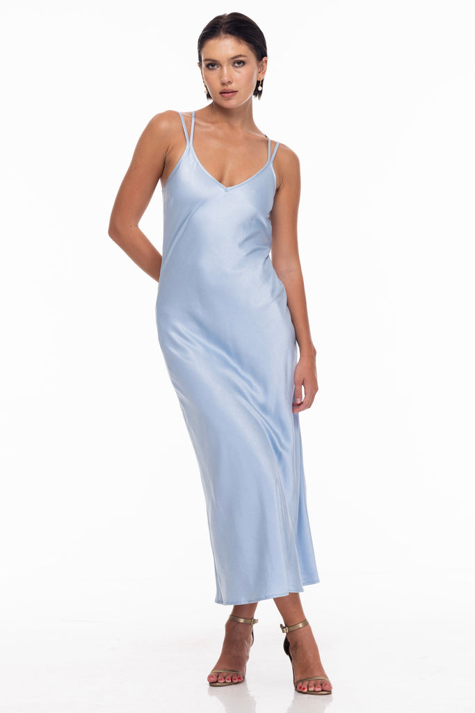 Shop Evermore Blue Cloud Satin Slip Dress