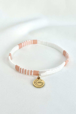 Love Pink White with Gold Charm Bracelet ACC Jewellery Love Lunamei   