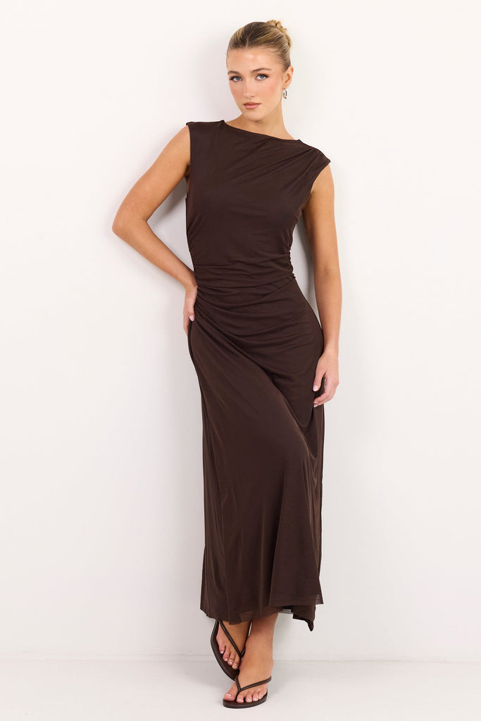 Frame Chocolate Mesh Sleeveless Maxi Dre