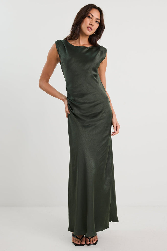 fervente green satin sleeveless long dress reviews Fruition Forest Bias Ma Elegant Resort Occasion Dress