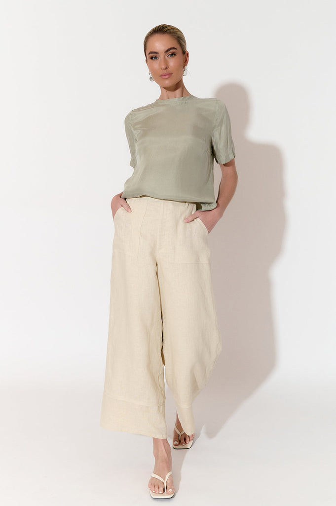 Shop Gabriella Cream Lined Linen Pant 