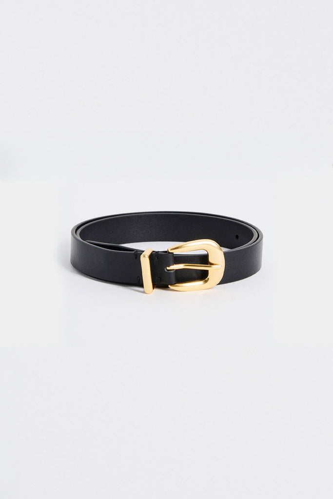 Shop Gold Buckle Black Leather Belt | Flo & Frankie Shop Gold Buckle Black Leather Belt | Flo & Frankie