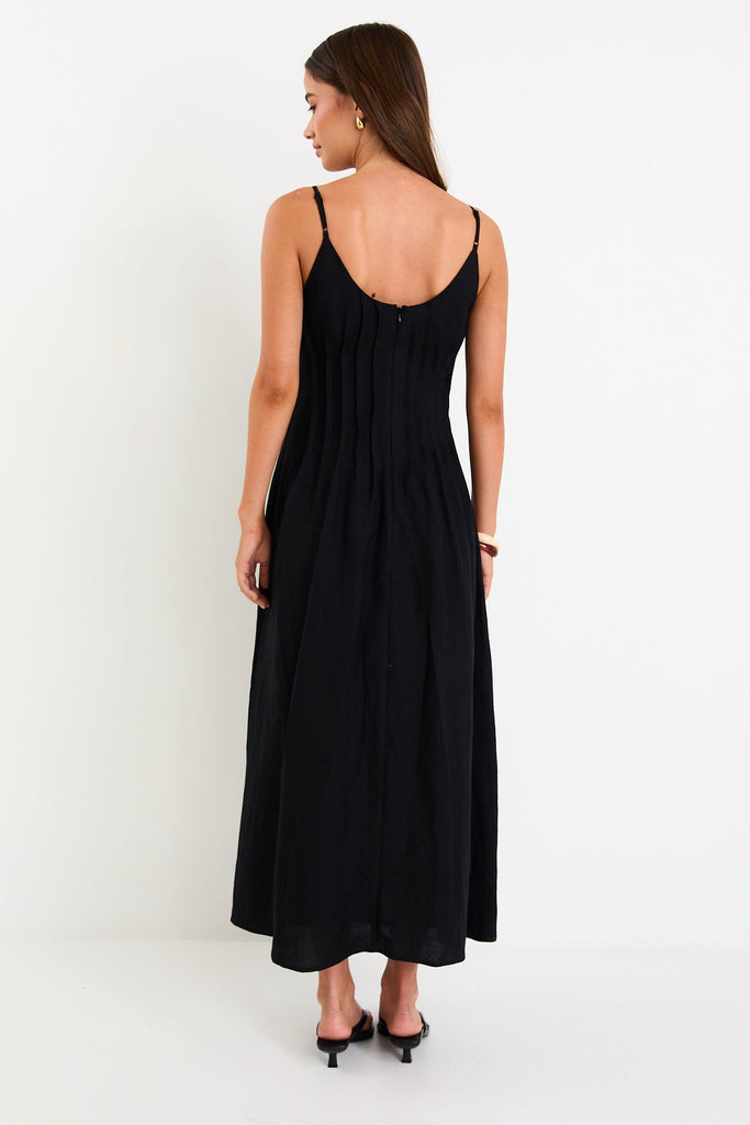 Shop Hourly Black Linen Blend Strappy Pleat Maxi Dress
