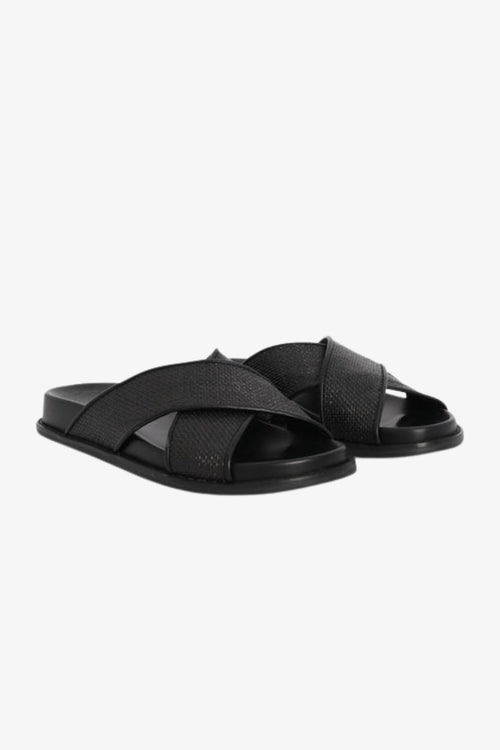 Jacee Black Woven Cross Over Slide ACC Shoes - Slides, Sandals Nude   