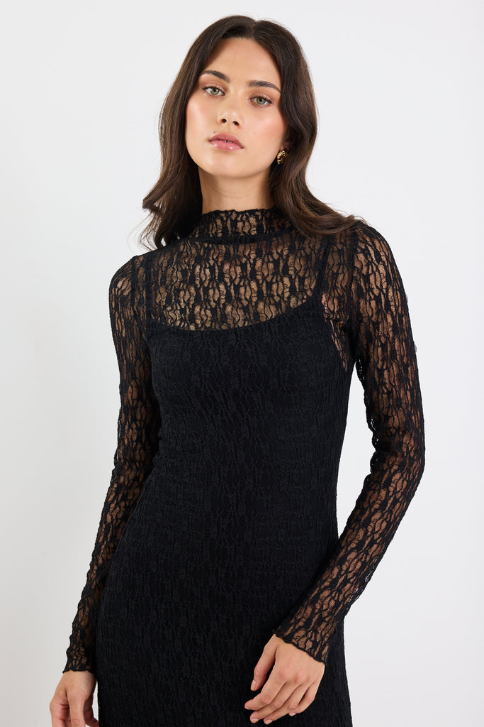 black dress lace sleeves Shop Keepsake Black Lace Long Sleeve Maxi Dress