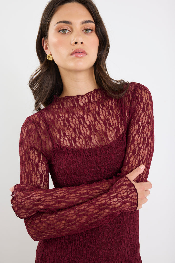 keepsake embrace long sleeve dress Shop Keepsake Burgundy Lace Long Sleeve Maxi Dress