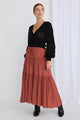 Angel Terracotta Tiered Lace Trim Maxi Skirt