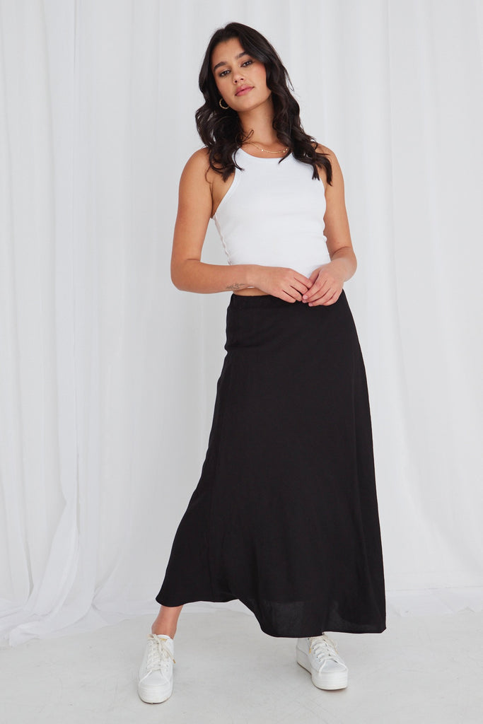 Shop Lagos Black Linen Floaty Bias Cut Maxi Skirt Online Flo & F