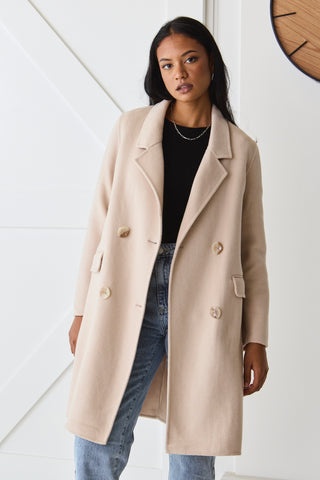 Stockholm Taupe Wool Blend Double Breasted Coat