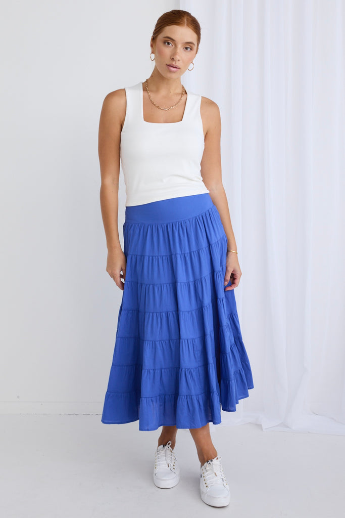 Shop Lyrical Electric Blue Cotton Voile Multi Tiered Maxi Skirt Flo